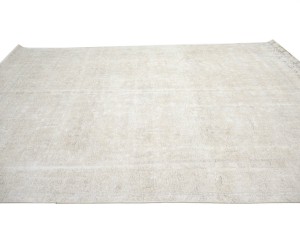 Antique Muted Beige Floral 9'2X12'5 Distressed Vintage Oriental Rug