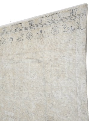 Antique Muted Beige Floral 9'2X12'5 Distressed Vintage Oriental Rug