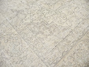Antique Muted Beige Floral 9'7X12'2 Distressed Vintage Oriental Rug