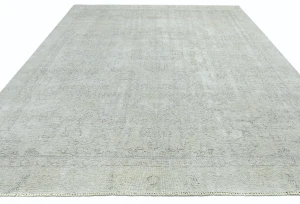 Antique Muted Beige Floral 9X12 Distressed Vintage Oriental Rug