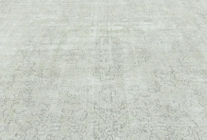 Antique Muted Beige Floral 9X12 Distressed Vintage Oriental Rug