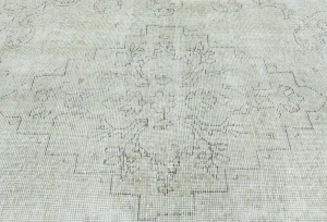 Antique Muted Beige Floral 9X12 Distressed Vintage Oriental Rug
