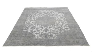 Antique Muted Cream Floral 9'4X11'8 Distressed Vintage Oriental Rug