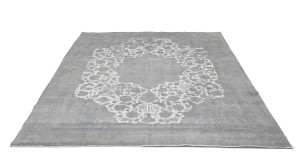 Antique Muted Cream Floral 9'4X11'8 Distressed Vintage Oriental Rug