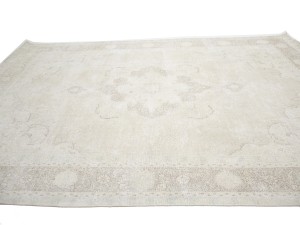 Antique Muted Beige Floral 9'3X12'7 Distressed Vintage Oriental Rug