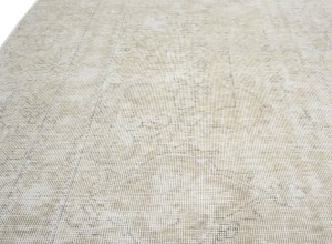 Antique Muted Beige Floral 9'2X11'6 Distressed Vintage Oriental Rug