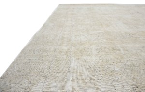 Antique Muted Beige Floral 9'2X11'6 Distressed Vintage Oriental Rug