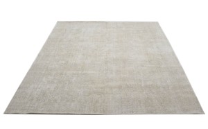 Antique Muted Beige Floral 9'2X11'6 Distressed Vintage Oriental Rug