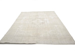 Antique Muted Beige Floral 9'5X12'4 Distressed Vintage Oriental Rug