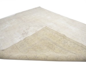 Antique Muted Beige Floral 9'5X12'4 Distressed Vintage Oriental Rug
