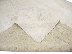 Antique Muted Beige Floral 9'5X12'4 Distressed Vintage Oriental Rug