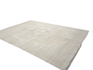 Antique Muted Beige Floral 9'5X12'4 Distressed Vintage Oriental Rug