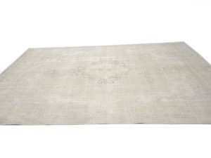 Antique Muted Beige Floral 9'5X12'4 Distressed Vintage Oriental Rug