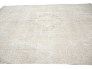 Antique Muted Beige Floral 9'5X12'4 Distressed Vintage Oriental Rug