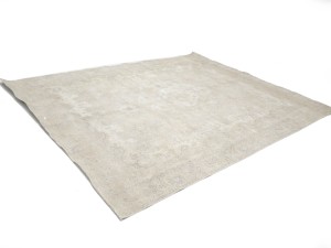 Antique Muted Beige Floral 9X12 Distressed Vintage Oriental Rug