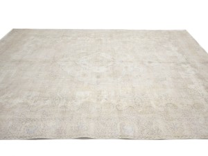 Antique Muted Beige Floral 9X12 Distressed Vintage Oriental Rug