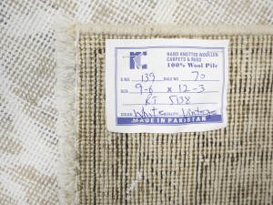 Antique Muted Beige Floral 9'6X12'3 Distressed Vintage Oriental Rug