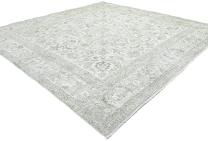 Antique Muted Cream Floral 9'3X9'8 Distressed Vintage Oriental Rug