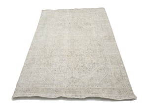 Antique Muted Beige Floral 6'4X9'5 Distressed Vintage Oriental Rug