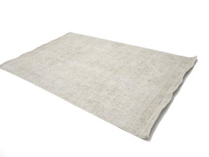 Antique Muted Beige Floral 6'4X9'5 Distressed Vintage Oriental Rug