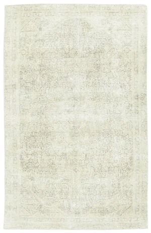 Antique Muted Beige Floral 5X8 Distressed Vintage Oriental Rug