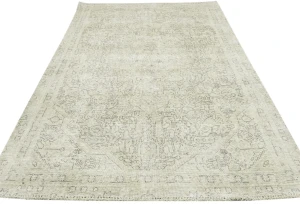 Antique Muted Beige Floral 5X8 Distressed Vintage Oriental Rug