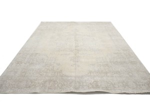 Antique Muted Beige Floral 9'5X12'7 Distressed Vintage Oriental Rug
