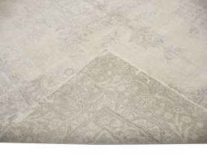 Antique Muted Beige Floral 9'5X12'7 Distressed Vintage Oriental Rug