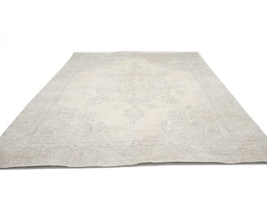 Antique Muted Beige Floral 9'5X12'7 Distressed Vintage Oriental Rug