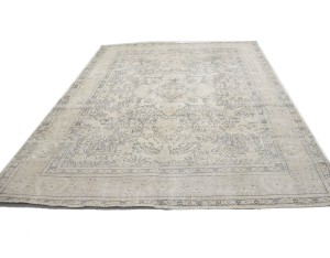 Antique Muted Beige Floral 8'5X11'5 Distressed Vintage Oriental Rug