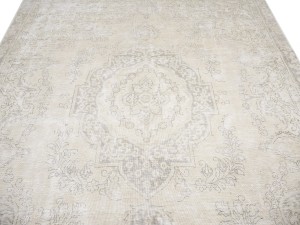 Antique Muted Beige Floral 8X11 Distressed Vintage Oriental Rug