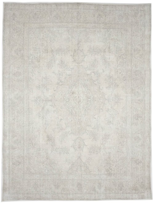 Antique Muted Beige Floral 9'7X12'4 Distressed Vintage Oriental Rug