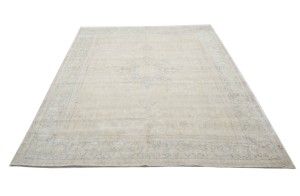 Antique Muted Beige Floral 8'8X12'4 Distressed Vintage Oriental Rug