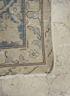 Antique Muted Beige Floral 8'8X12'4 Distressed Vintage Oriental Rug