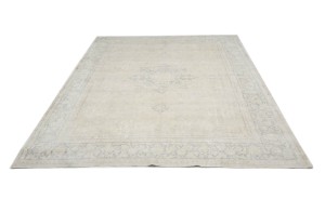 Antique Muted Beige Floral 8'8X12'4 Distressed Vintage Oriental Rug