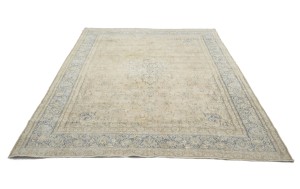 Antique Muted Beige Floral 10X13 Distressed Vintage Oriental Rug