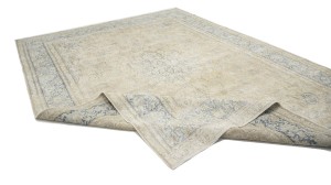 Antique Muted Beige Floral 10X13 Distressed Vintage Oriental Rug