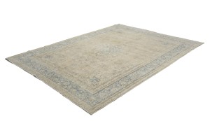 Antique Muted Beige Floral 10X13 Distressed Vintage Oriental Rug