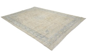 Antique Muted Beige Floral 10X13 Distressed Vintage Oriental Rug