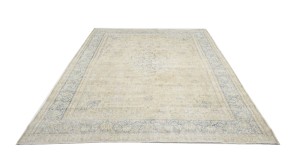 Antique Muted Beige Floral 10X13 Distressed Vintage Oriental Rug