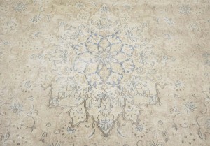 Antique Muted Beige Floral 10X13 Distressed Vintage Oriental Rug