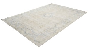 Antique Muted Beige Floral 10X13 Distressed Vintage Oriental Rug