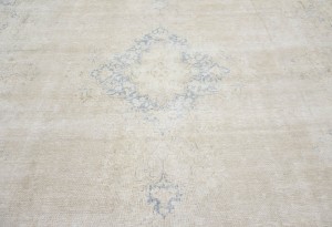 Antique Muted Beige Floral 10X13 Distressed Vintage Oriental Rug