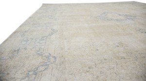 Antique Muted Beige Floral 10X13 Distressed Vintage Oriental Rug