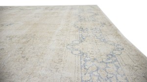 Antique Muted Beige Floral 10X13 Distressed Vintage Oriental Rug