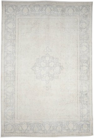Antique Muted Beige Floral 10X14 Distressed Vintage Oriental Rug