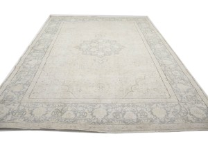 Antique Muted Beige Floral 10X14 Distressed Vintage Oriental Rug