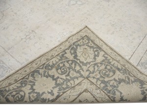 Antique Muted Beige Floral 10X14 Distressed Vintage Oriental Rug