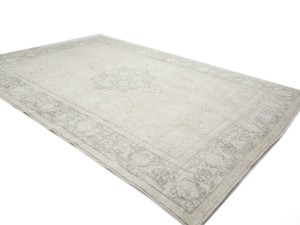 Antique Muted Beige Floral 10X14 Distressed Vintage Oriental Rug