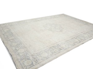Antique Muted Beige Floral 10X14 Distressed Vintage Oriental Rug